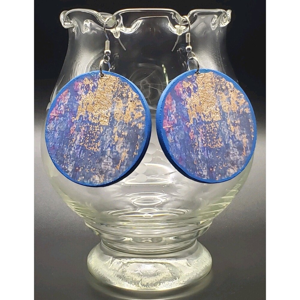 Blue wood  Original earring Costume ~dangle~drop~fashion Handmade And painted!!!